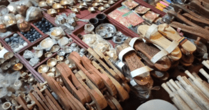 Wooden shop with handcrafted wooden items displayed